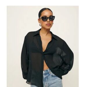 Reformation Andy Oversized Sheer Shirt -Black